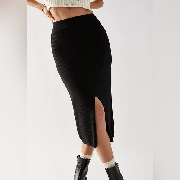 Free People Skyline Midi Skirt Black Medium - Picture 1 of 4